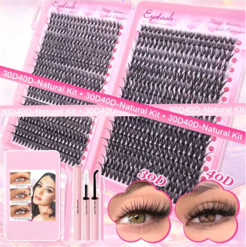 DIY Lash Extension Kit (720pcs) – Lash Clusters + Bond & Seal | Wispy Natural Manga Look | 80D Fluffy, Salon Results at Home