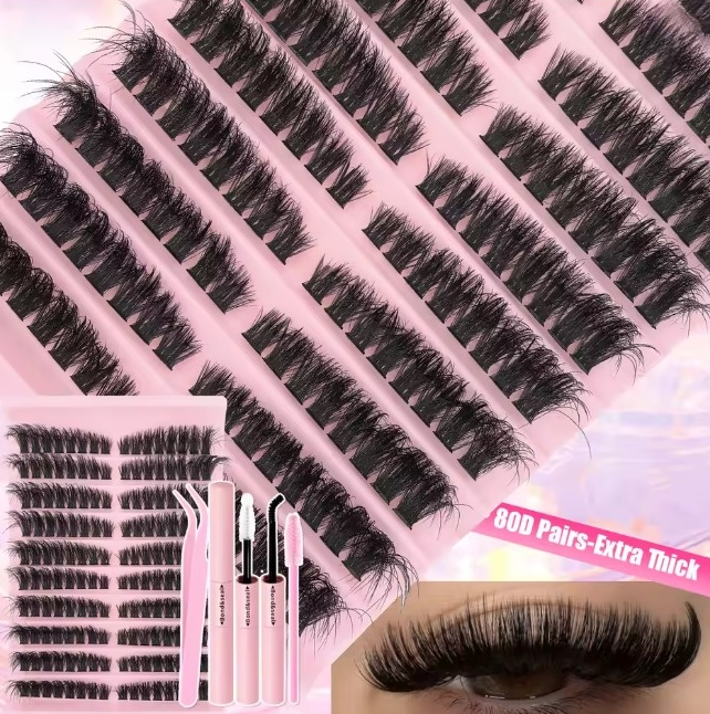 DIY Lash Extension Kit (720pcs) – Lash Clusters + Bond & Seal | Wispy Natural Manga Look | 80D Fluffy, Salon Results at Home