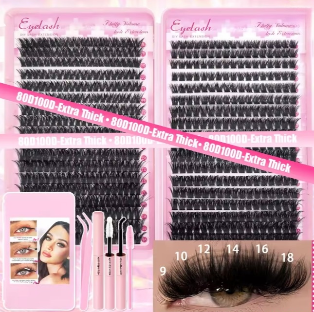 DIY Lash Extension Kit (720pcs) – Lash Clusters + Bond & Seal | Wispy Natural Manga Look | 80D Fluffy, Salon Results at Home